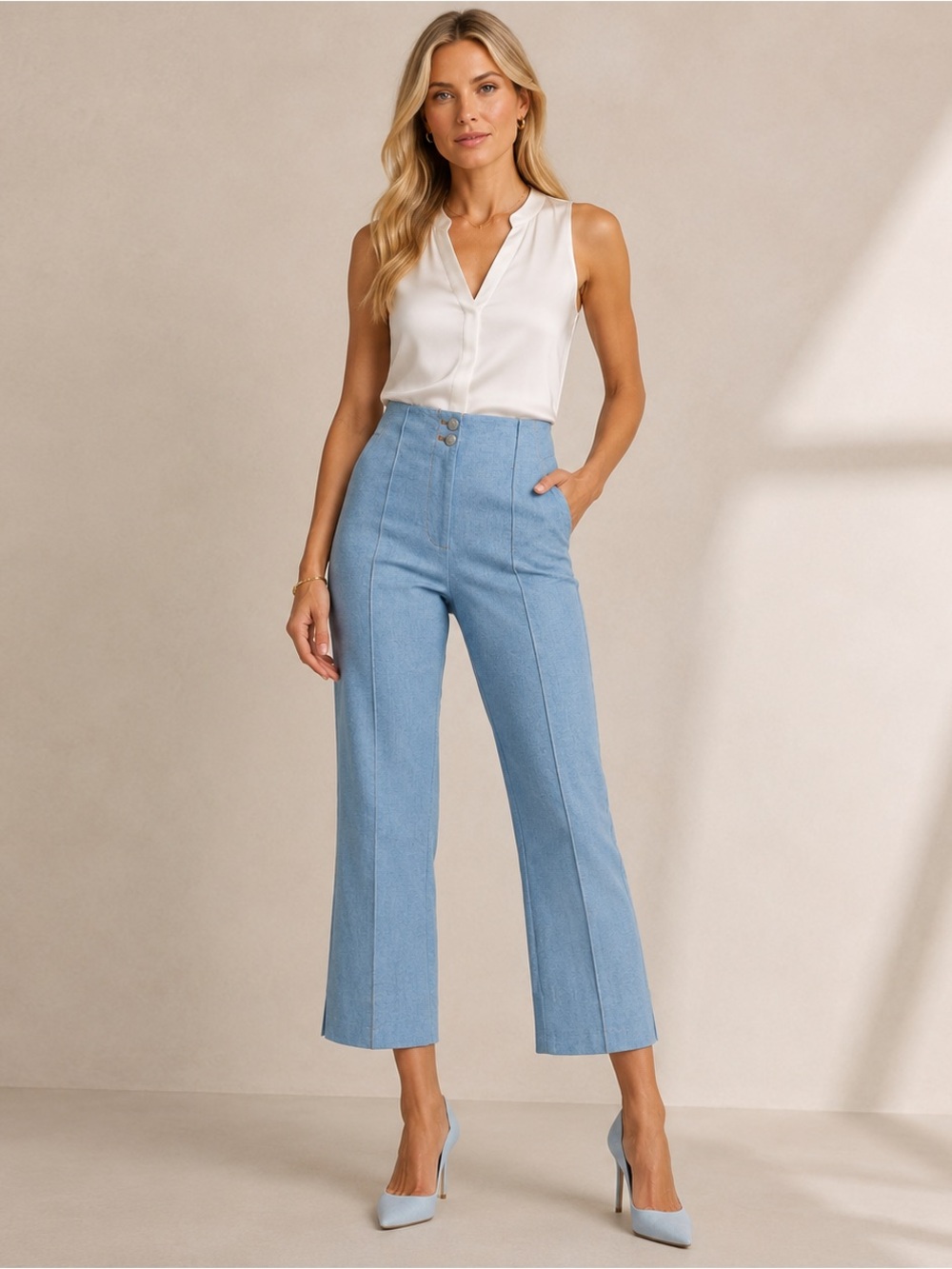 Veronica Beard Kean Crop Denim Pants Iceberg Blue High Rise size 12